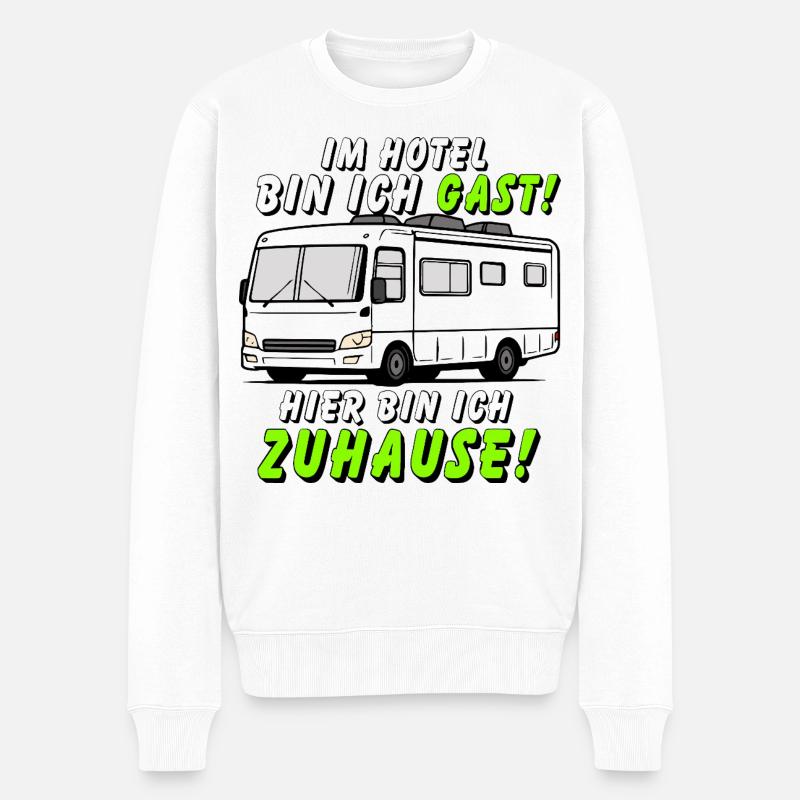 Je suis un invité – chez moi dans un camping-car - Pull Premium bio Homme - blanc