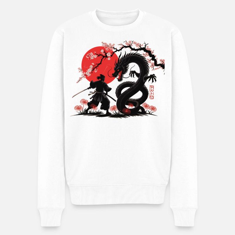 Samurai vs Drage Skjorte Dragekamp - Økologisk premium-sweatshirt til mænd - hvid