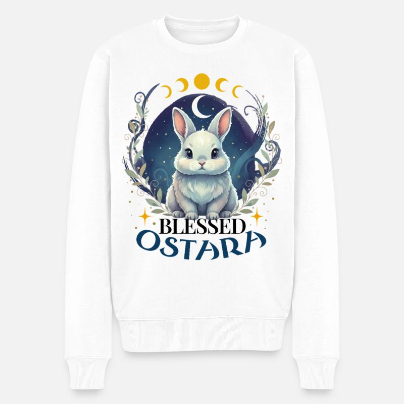 Frohes Ostara-Kaninchen Pagan - Männer Premium Bio Pullover - Weiß