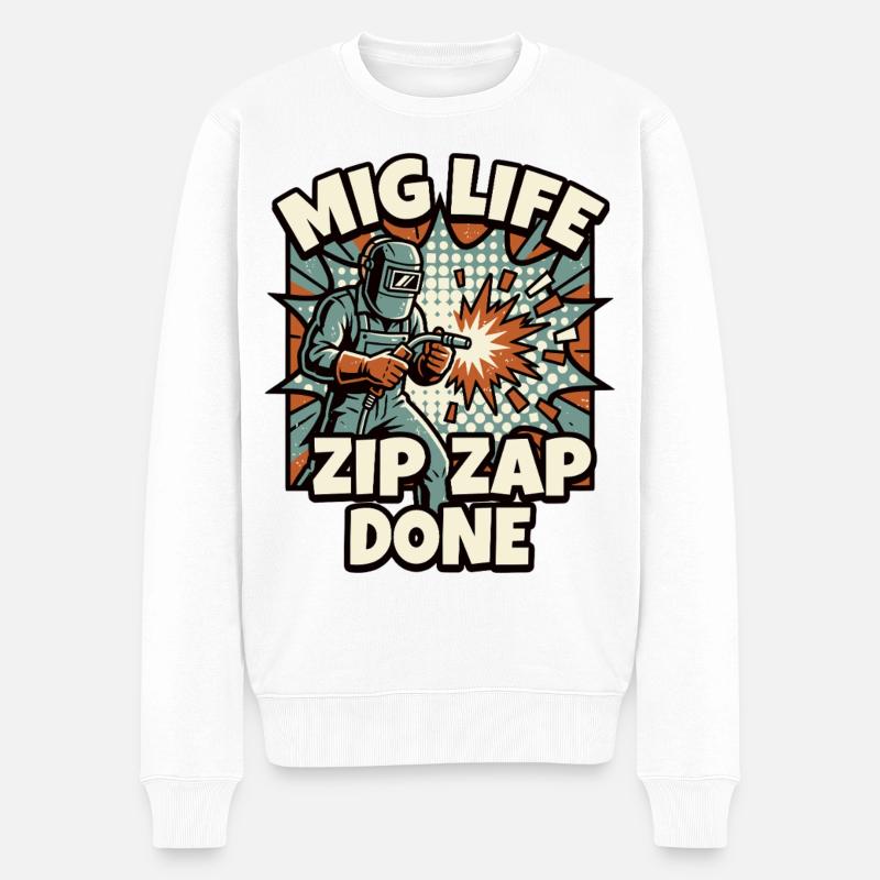 WELD MODE ZIP ZAP DONE Spruch - Männer Premium Bio Pullover - Weiß