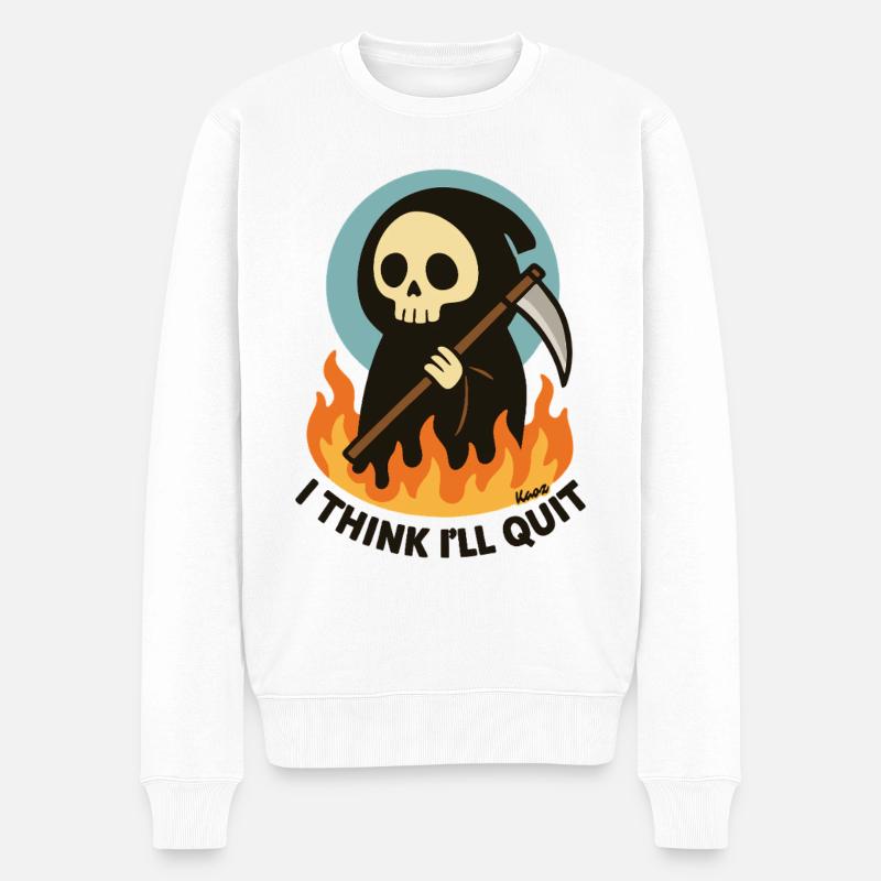 Sensenmann in Flammen – Text beenden - Männer Premium Bio Pullover - Weiß