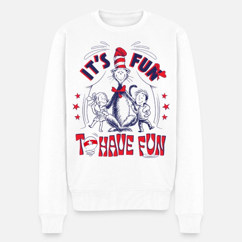 Cat In The Hat Mit Spruch It's Fun To Have Fun - Männer Premium Bio Pullover - Weiß