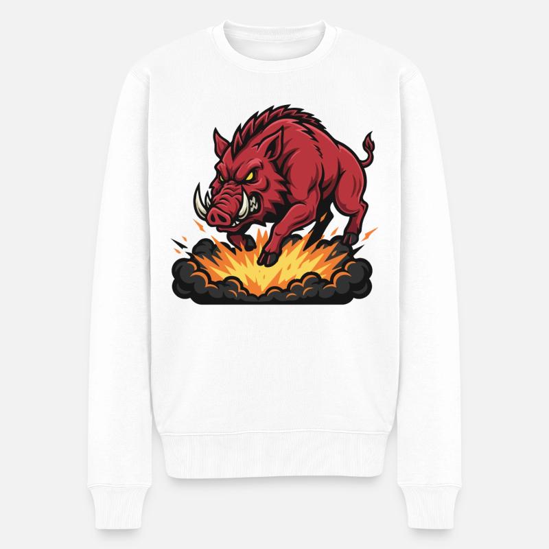 Red Boar Fire Blast Maskottchen Wildschwein - Männer Premium Bio Pullover - Weiß