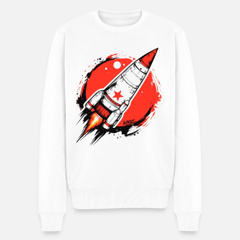 Illustrations éclaboussurées de la fusée cramoisie - Pull Premium bio Homme - blanc
