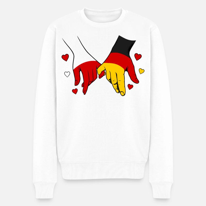 Polen_Deutschland_Flagge_Händehalten - Männer Premium Bio Pullover - Weiß