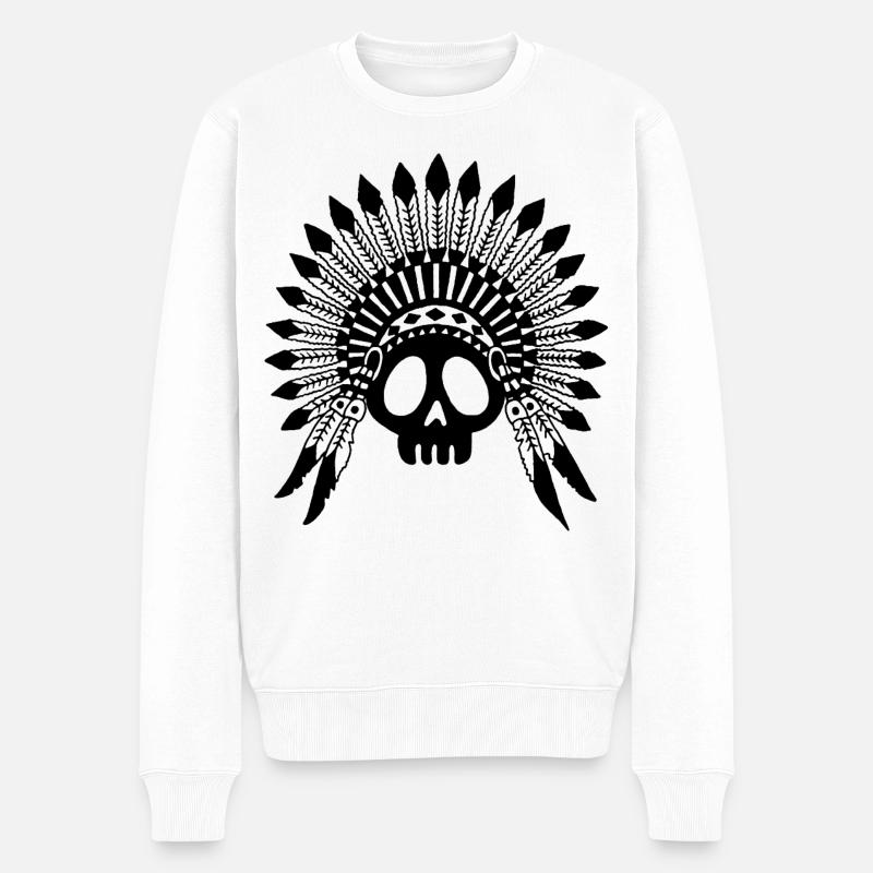 Indian Chief Skull (Schwarz) - Männer Premium Bio Pullover - Weiß