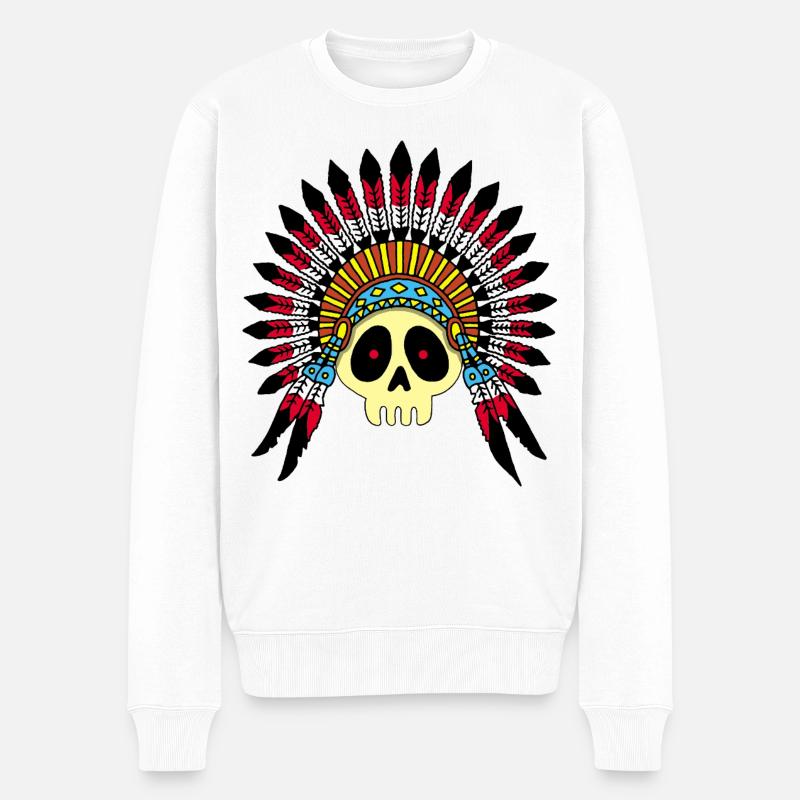 Indian Chief Skull (Farbe) - Männer Premium Bio Pullover - Weiß