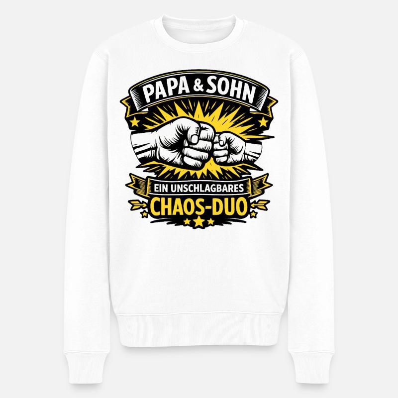 Papa & Sohn - Ein unschlagbares Chaos-Duo - Männer Premium Bio Pullover - Weiß