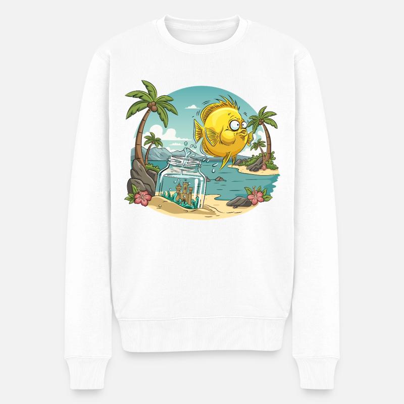 Fischblüte-Tiare-Palmen-Cartoon - Männer Premium Bio Pullover - Weiß