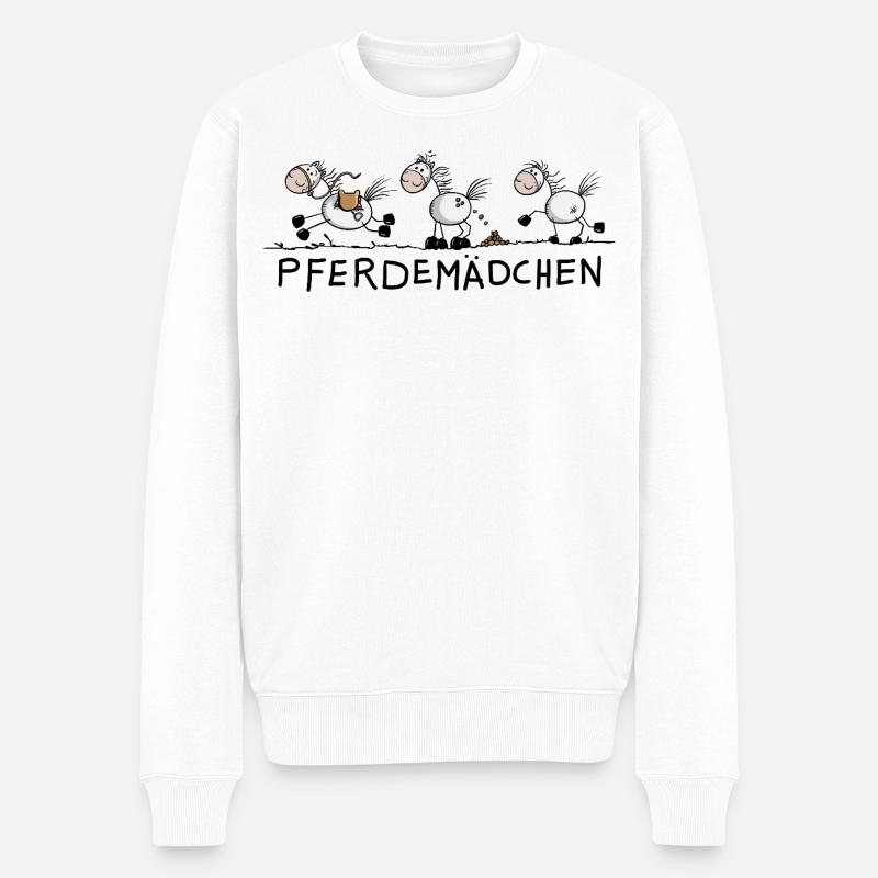 Pferdemädchen Pferde Strichmännchen Zeichnung  - Männer Premium Bio Pullover - Weiß