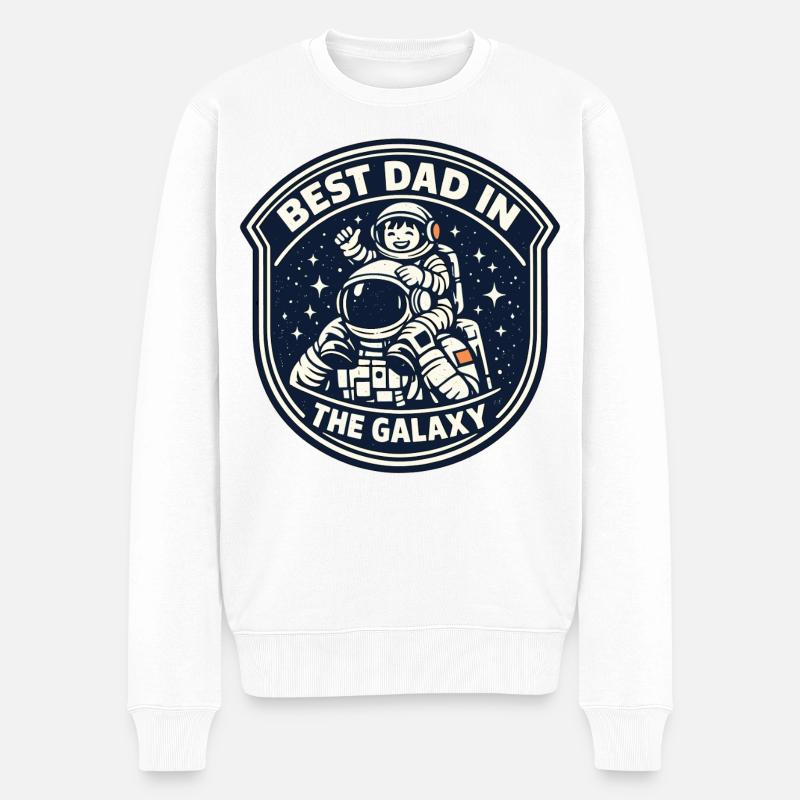 Papa Geschenk Astronaut Galaxy Best Dad - Männer Premium Bio Pullover - Weiß