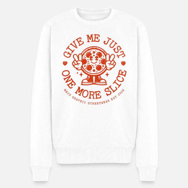Pizza Slice Mascot Give Me One More Slice - Männer Premium Bio Pullover - Weiß