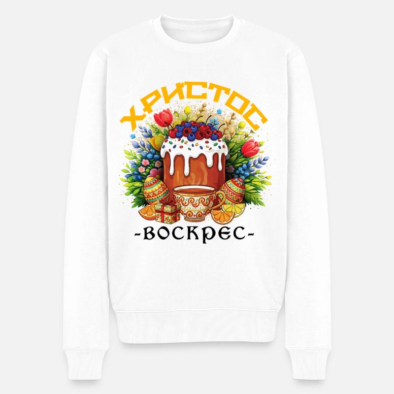 Pascha Græsk Helligdag Ortodoks Græsk Påske - Økologisk premium-sweatshirt til mænd - hvid