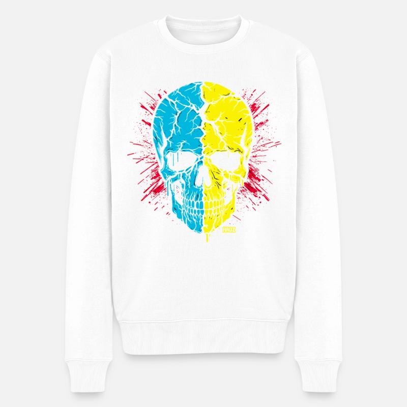 Skull Split Neon Palette - Männer Premium Bio Pullover - Weiß