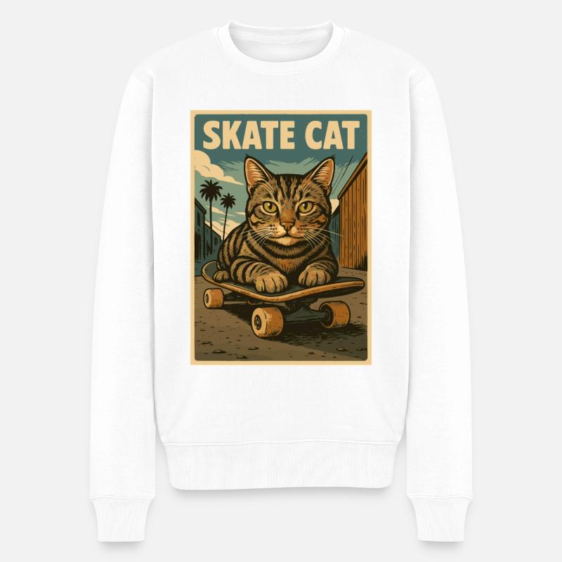 Skatekatze Retro-Poster - Männer Premium Bio Pullover - Weiß