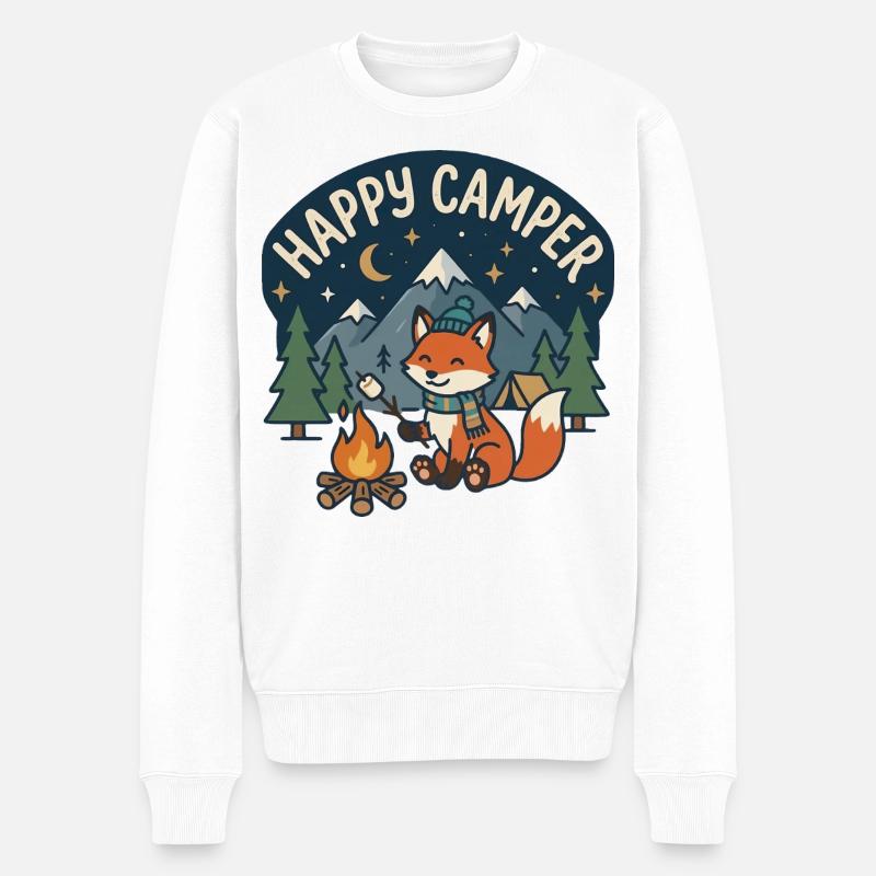 Happy Camper Fox Night Camp - Männer Premium Bio Pullover - Weiß