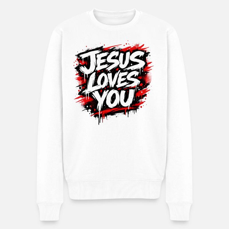 Déclaration de graffiti Jésus t’aime - Pull Premium bio Homme - blanc