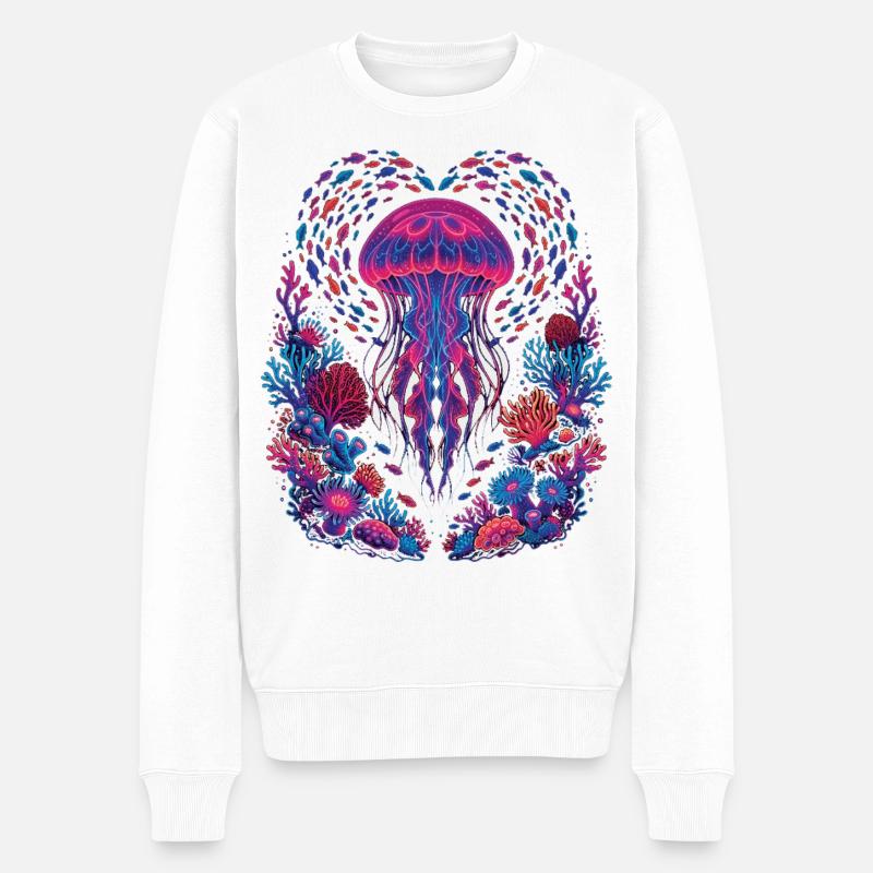 Océan Esthétique Rétro de Méduses - Pull Premium bio Homme - blanc