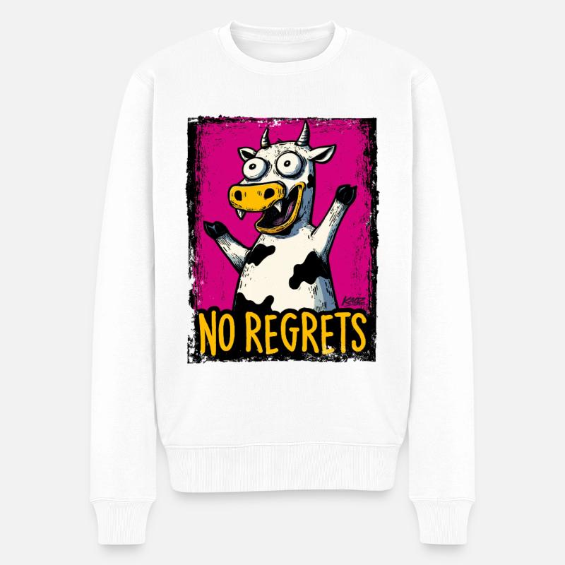 No Regrets Cow Pop Art - Männer Premium Bio Pullover - Weiß