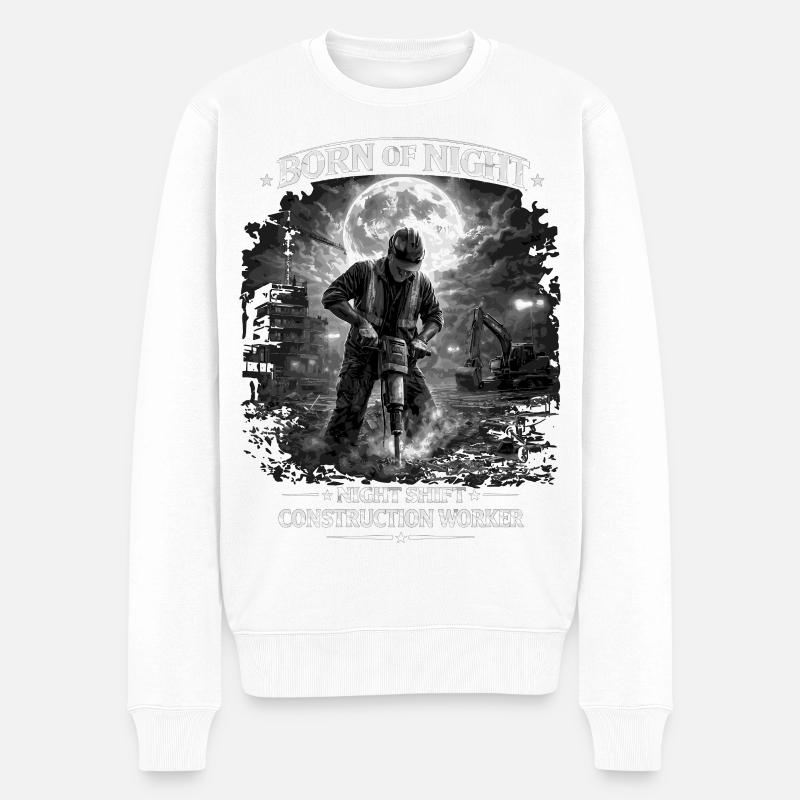 Born of Night: Bauarbeiter in der Nachtschicht - Männer Premium Bio Pullover - Weiß
