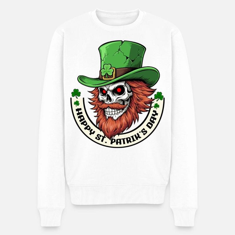 Irish Skull Vibes - Männer Premium Bio Pullover - Weiß