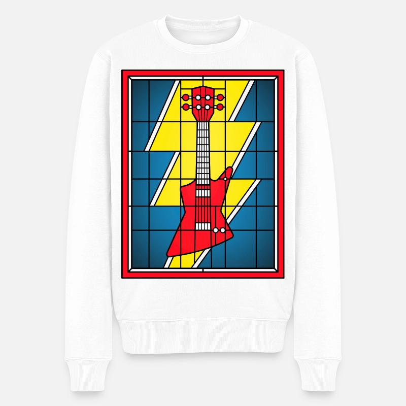 Glasmaleri-Gitarre mit Blitz - Männer Premium Bio Pullover - Weiß