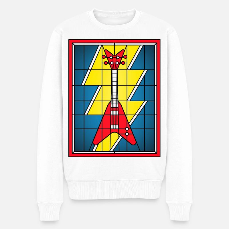 Guitare en vitrail avec éclair - Pull Premium bio Homme - blanc