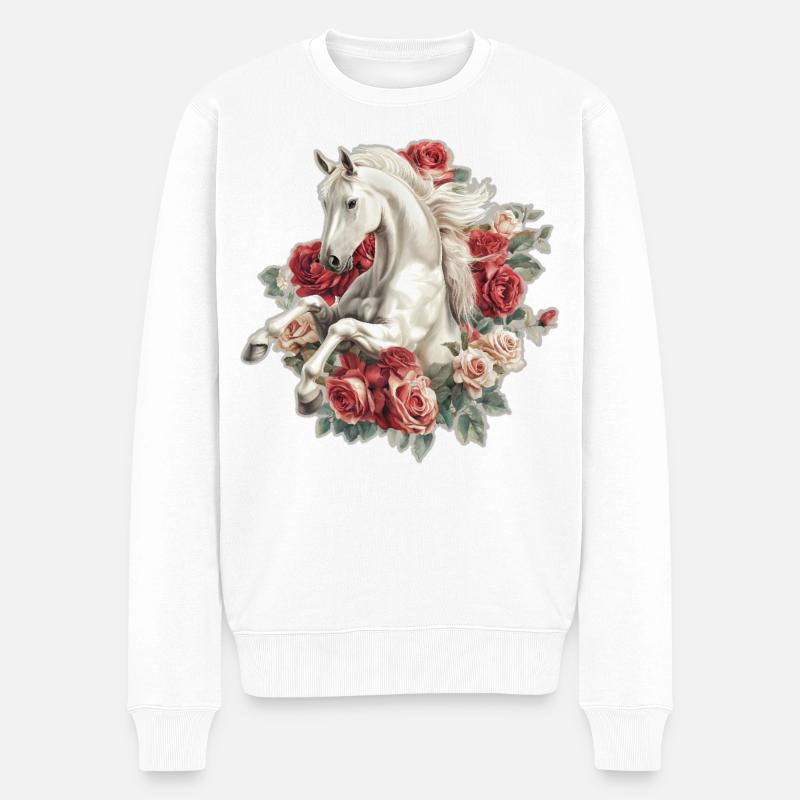 Cheval aux roses - Pull Premium bio Homme - blanc