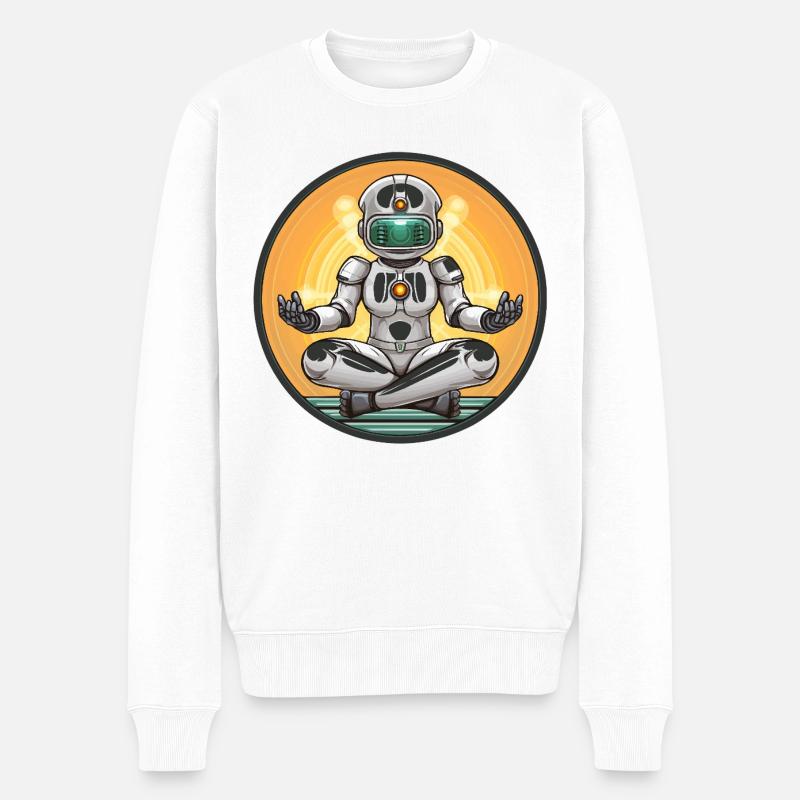 Méditation robotique dans le cercle néon - Pull Premium bio Homme - blanc