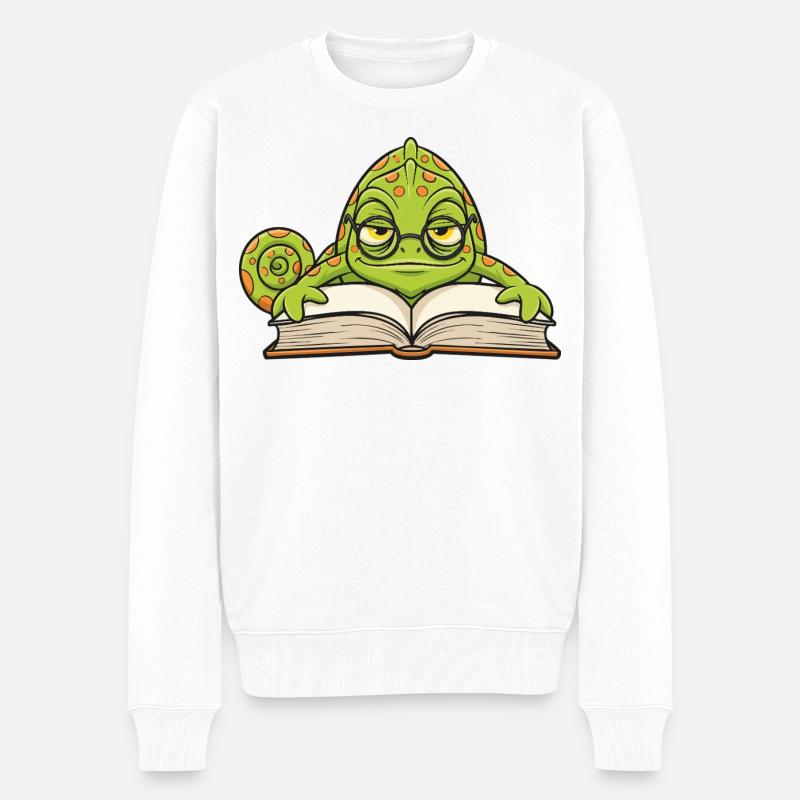 Chamäleon-Leser-Brillenbuch-Maskottchen-Cartoon - Männer Premium Bio Pullover - Weiß
