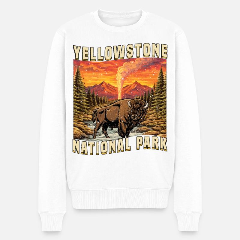 Yellowstone-Nationalpark Büffel - Männer Premium Bio Pullover - Weiß