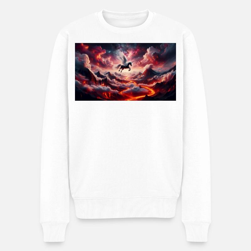 Cavalier ailé sur volcan - Pull Premium bio Homme - blanc