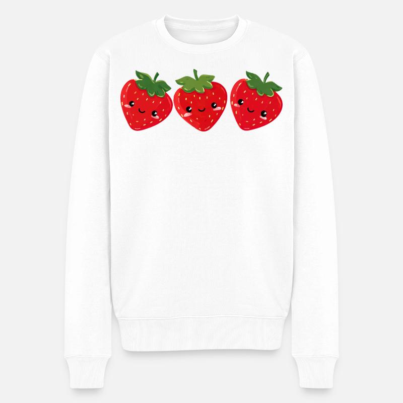 Erdbeeren Süße Gesichter - Männer Premium Bio Pullover - Weiß