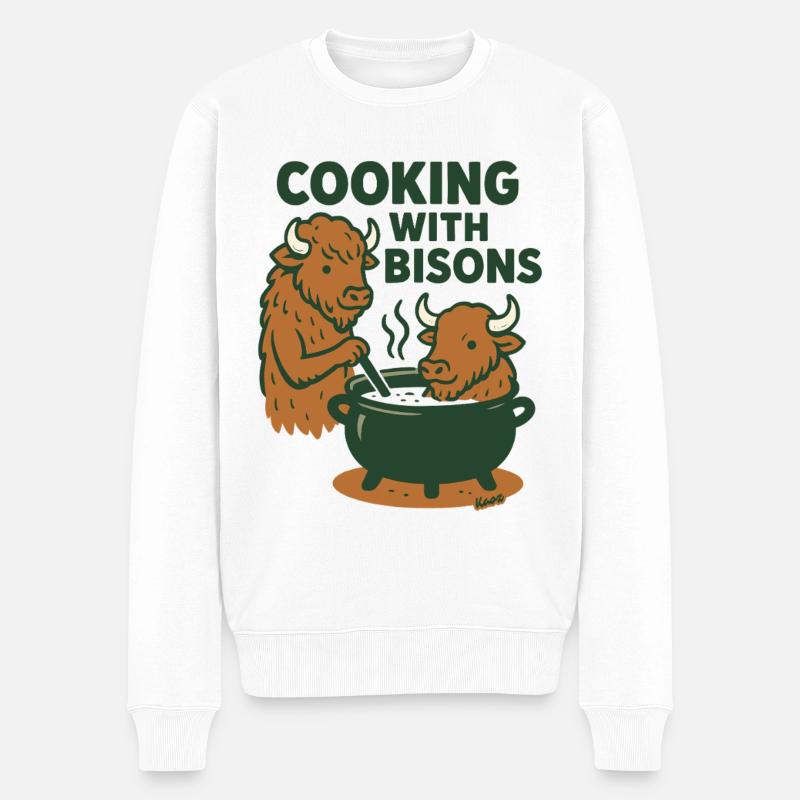 Kochen mit Bisons - Männer Premium Bio Pullover - Weiß