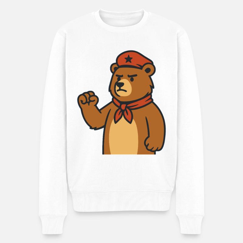 Wach Bär mit rotem Halstuch - Männer Premium Bio Pullover - Weiß