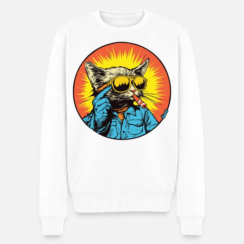 Sunny Cat Retro-Vibe - Männer Premium Bio Pullover - Weiß
