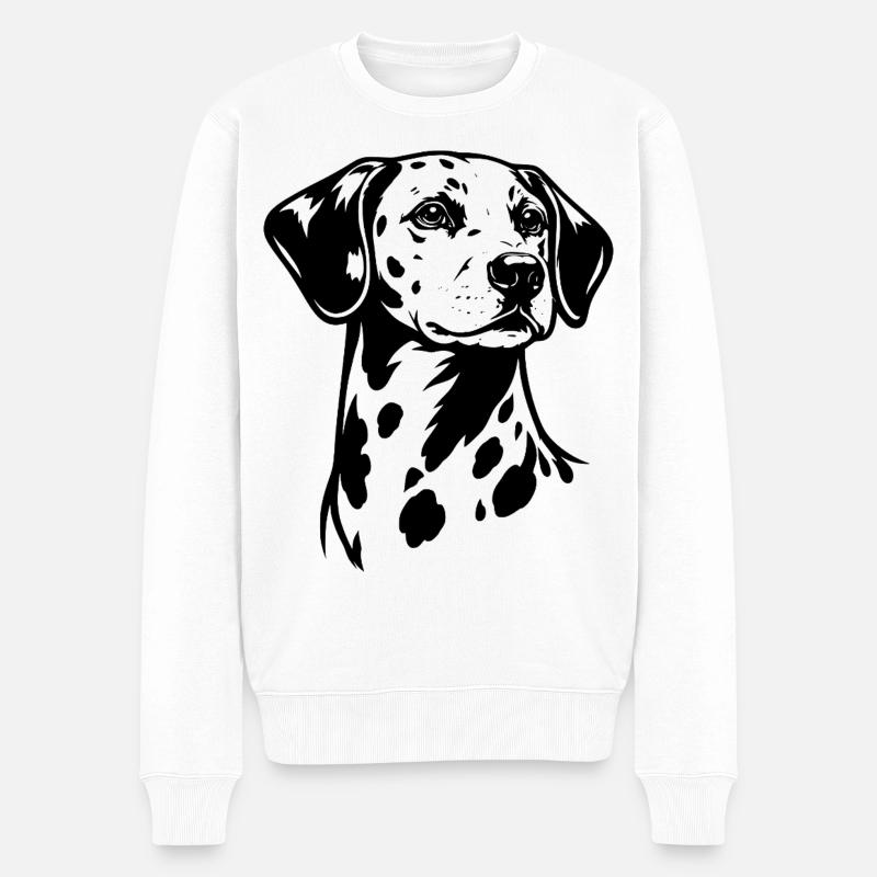 Dalmatiner Portrait Schwarz - Männer Premium Bio Pullover - Weiß