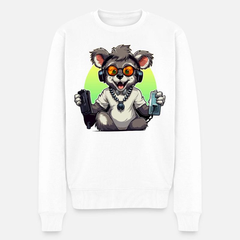 Gamer Koala mit Headset - Männer Premium Bio Pullover - Weiß