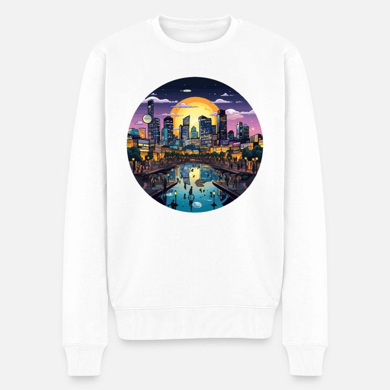Sonnenuntergangsstadt am Wasser - Männer Premium Bio Pullover - Weiß