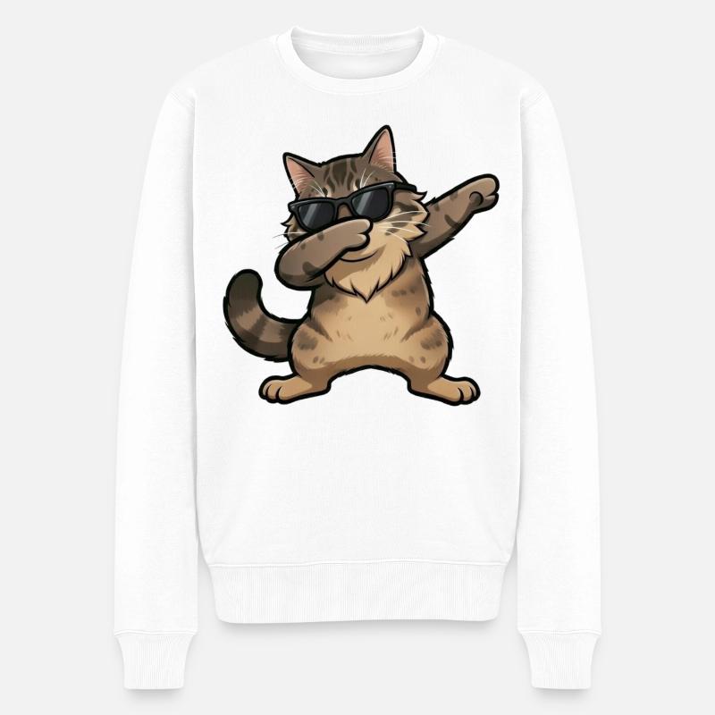 Dabbing Norwegische Waldkatze - Männer Premium Bio Pullover - Weiß