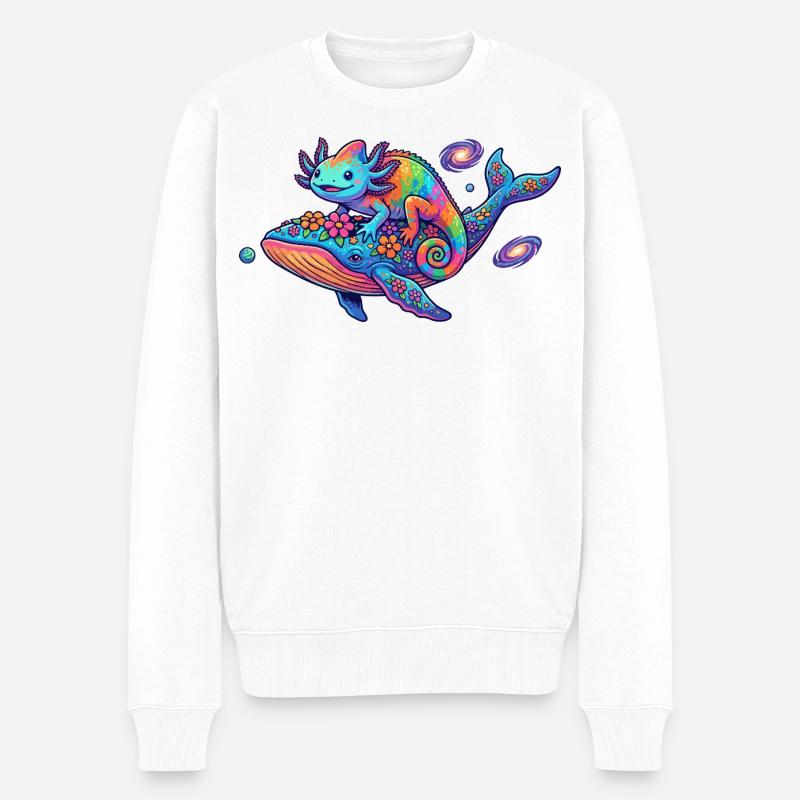 Neon Kosmos Chamäleon Wal cooles Fantasy Fun Motiv - Männer Premium Bio Pullover - Weiß