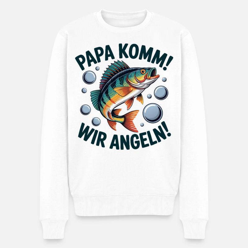 Papa Komm Wir Angeln - Männer Premium Bio Pullover - Weiß