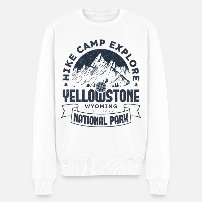 Yellowstone Nationalpark Wanderlager Erkundung - Männer Premium Bio Pullover - Weiß