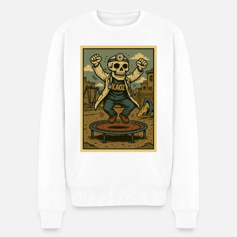 Skelettarzt auf dem Trampolin - Männer Premium Bio Pullover - Weiß