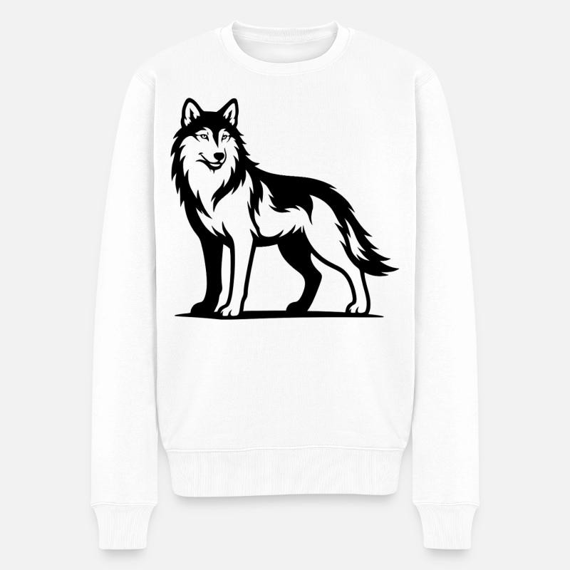 Wolf Portrait schwarz - Männer Premium Bio Pullover - Weiß