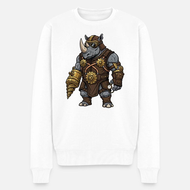 Rhinoceros Steampunk Bohrmechanik-Rüstung - Männer Premium Bio Pullover - Weiß