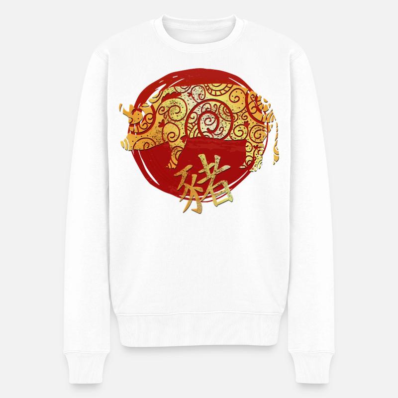 Schwein Chinesisches Tierkreiszeichen Horoskop - Männer Premium Bio Pullover - Weiß