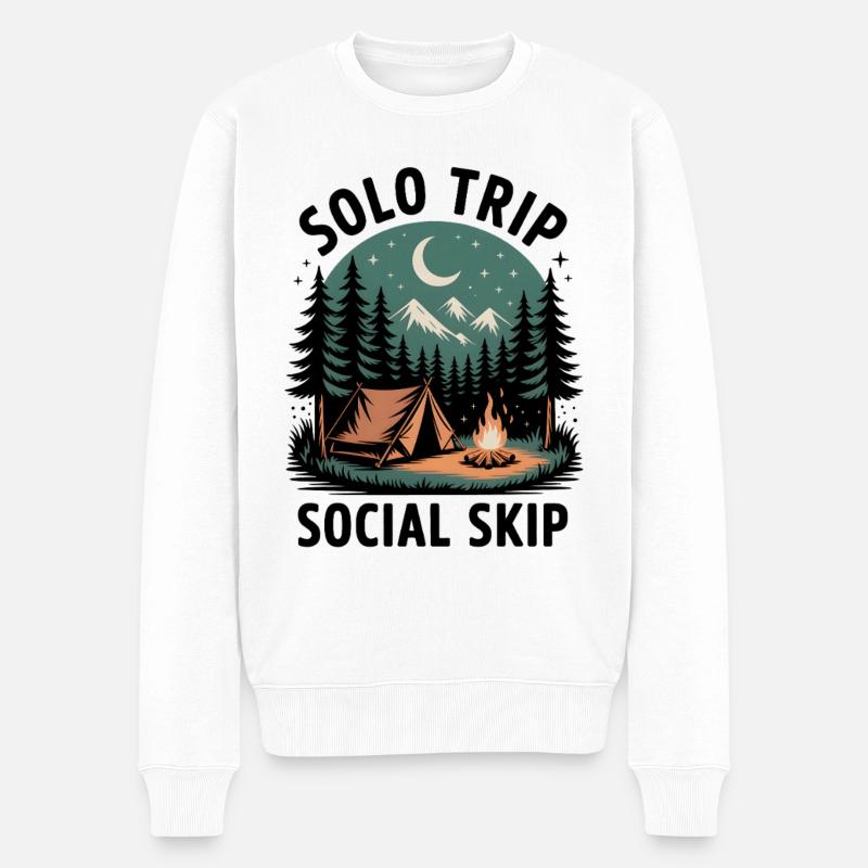 Solo statt Smalltalk | Camping Introvertiert - Männer Premium Bio Pullover - Weiß