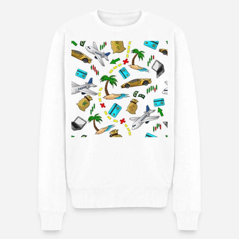 Reisegeld Muster - Männer Premium Bio Pullover - Weiß