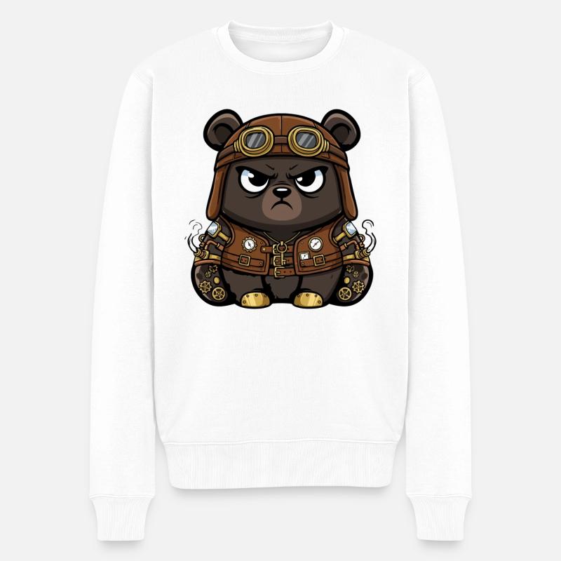 Bear Mechanic Steampunk Weste Zahnräder - Männer Premium Bio Pullover - Weiß